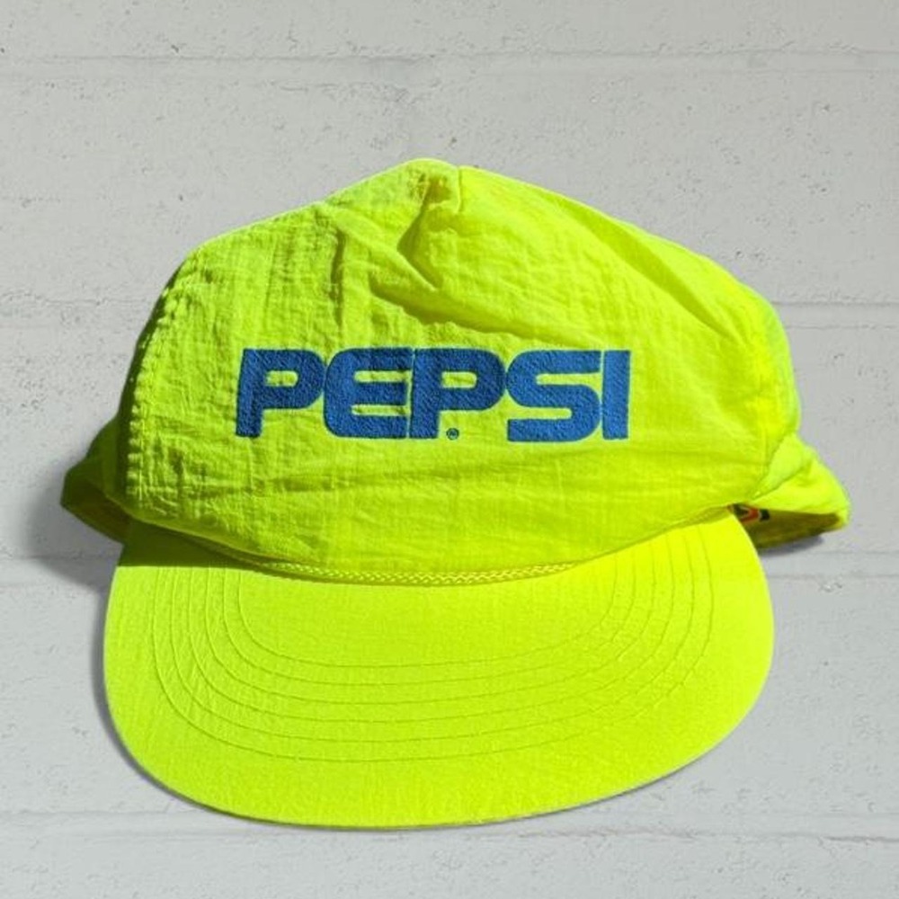 Vintage 90s Pepsi Neon Yellow Nylon Snapback Hat Le Sport ASI 35850 Retro Cap
